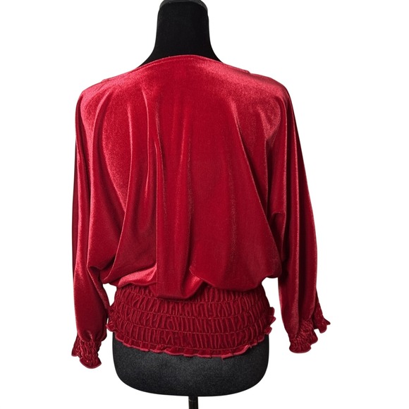 Vince Camuto Smocked Hem Velour Blouse Lipstick Red XS - Picture 2 of 7